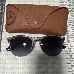 Ray-Ban Black and Silver Sunglasses with Tan Case